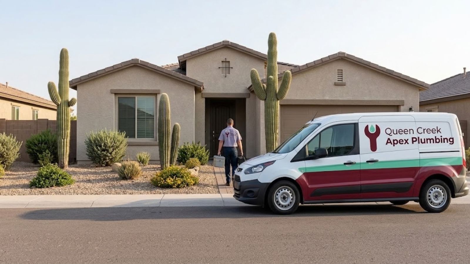 Queen Creek Apex Plumbing technician arriving at a home in Queen Creek, AZ